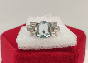 Aquamarine Oval Diamond Engagement Ring In 925 Sterling Silver - STARJEWEL999