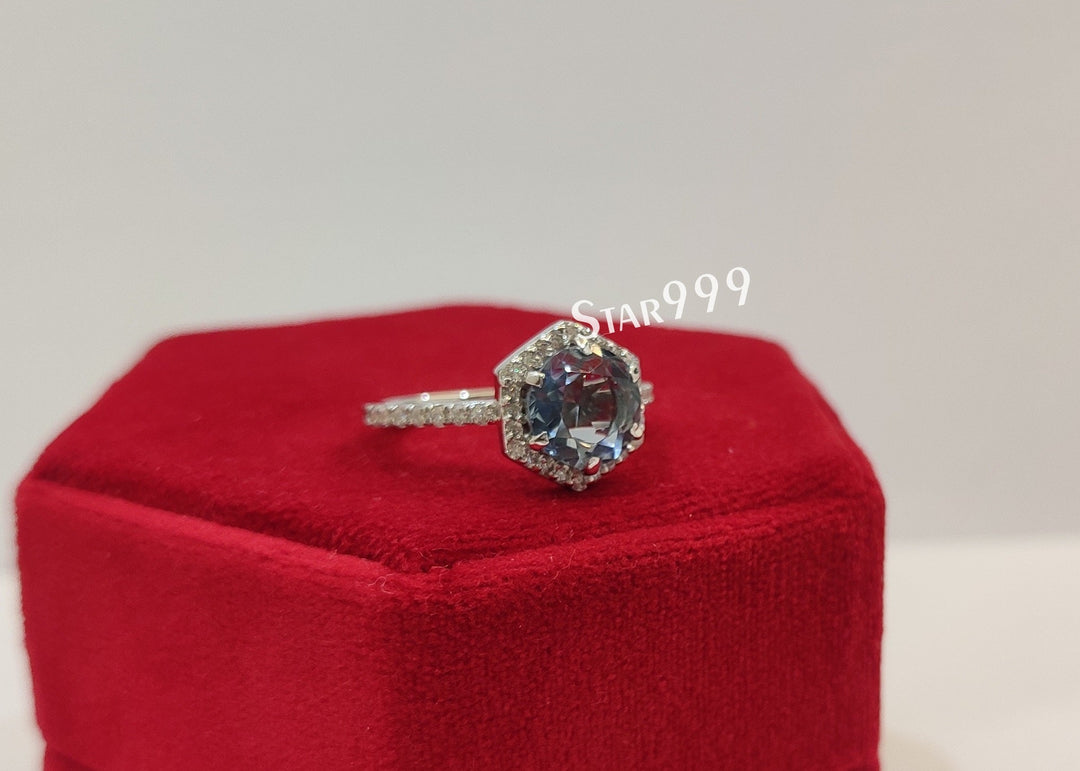 Aquamarine Round Diamond Engagement Ring In 925 Sterling Silver,Aquamarine Ring - STARJEWEL999