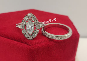 Art Deco 2.40 Ct Whte Marquise Diamond Wedding Ring Set In 925 Sterling Silver - STARJEWEL999