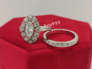 Art Deco 2.40 Ct Whte Marquise Diamond Wedding Ring Set In 925 Sterling Silver - STARJEWEL999