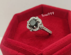 Art Deco Black Round Diamond Engagement Ring In 925 Sterling Silver - STARJEWEL999