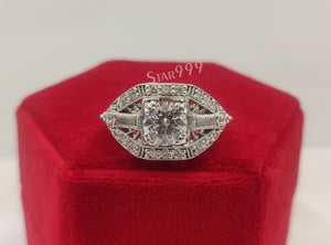 Art Deco Edwardian Round Diamond Engagement Ring In 925 Sterling Silver - STARJEWEL999