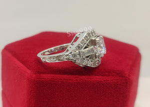 Art Deco Edwardian Round Diamond Engagement Ring In 925 Sterling Silver - STARJEWEL999