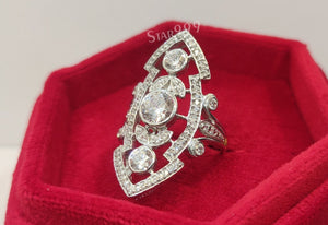 Art Deco Edwardian Round Diamond Engagement Ring In 925 Sterling Silver With Gold Plated - STARJEWEL999