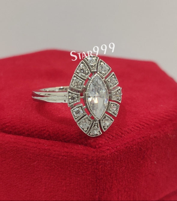 Art Deco Marquise Diamond Engagement Ring In 925 Sterling Silver - STARJEWEL999